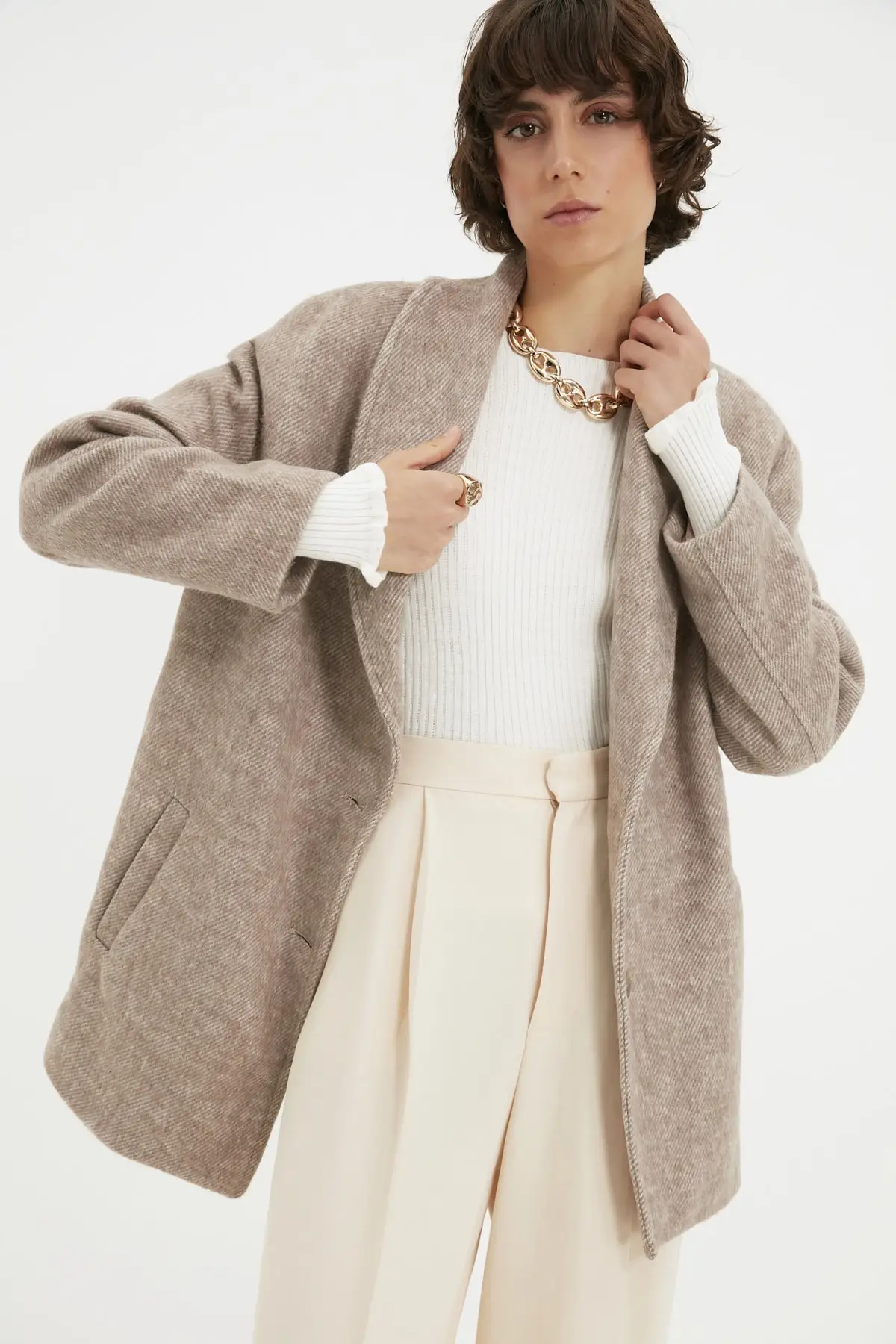 

Trendyol Button Closure Woolen Stamp Coat TWOAW22KB0129