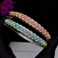 meibapjreal natural opal gemstone bracelet 925 sterling silver colorful stone bangle for women fine wedding jewelry