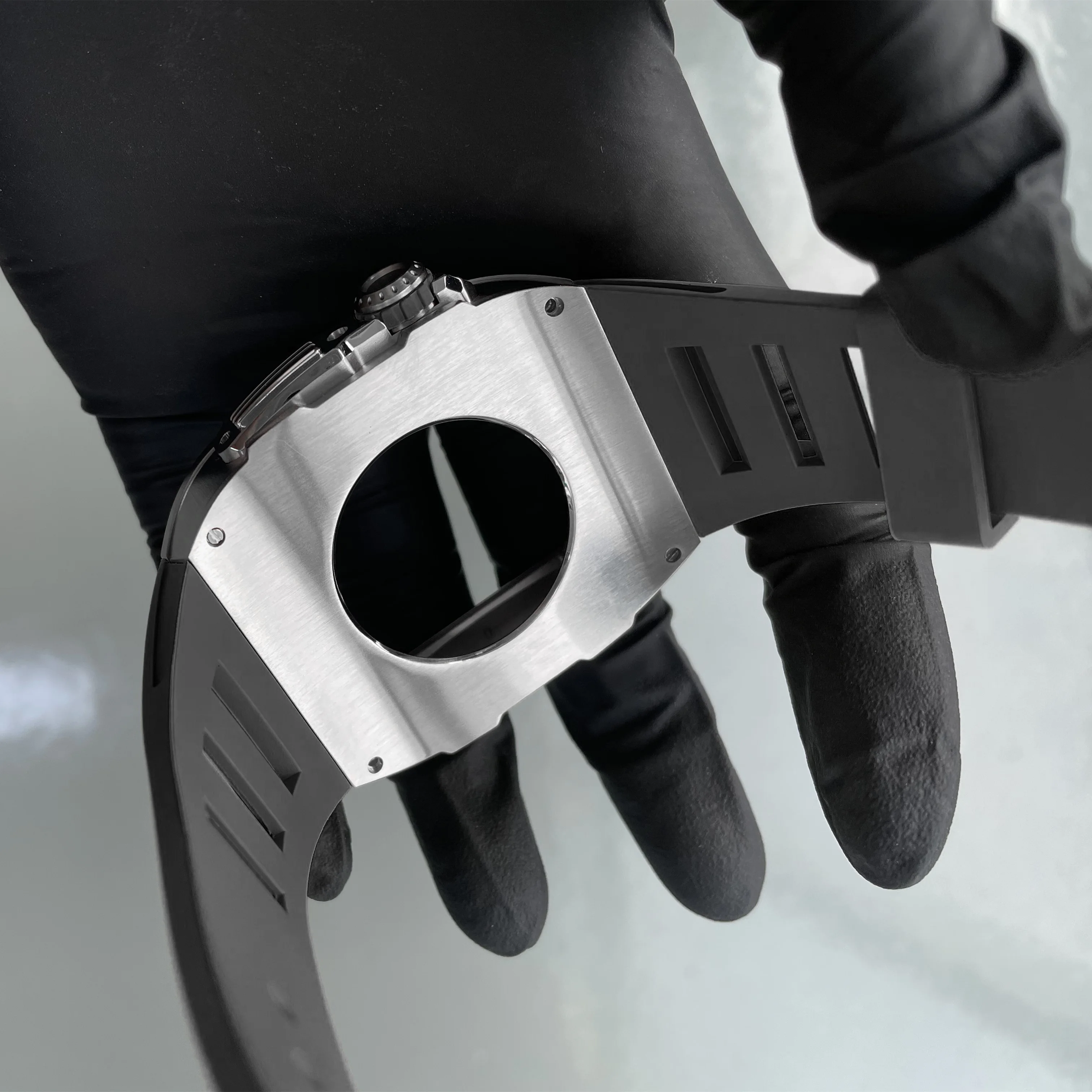 44MM 45mm Luxury Modification Kit Set for Apple Watch Series 7 Fluororubber Band Metal Case for IWatch SE 6 5 4 Diy Retrofit Kit