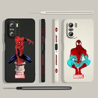 spider man cool marvel for xiaomi redmi k50 gaming 10x 9 9a 9t 9at 8 8a 7 6a 5a 4x pro 4g 5g liquid left rope phone case cover