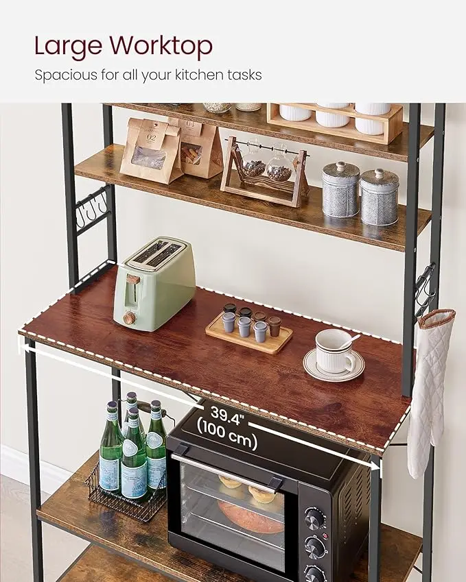 Кухонный стеллаж для хранения VASAGLE стойка кофе пекарни всего 6 полок и крючков