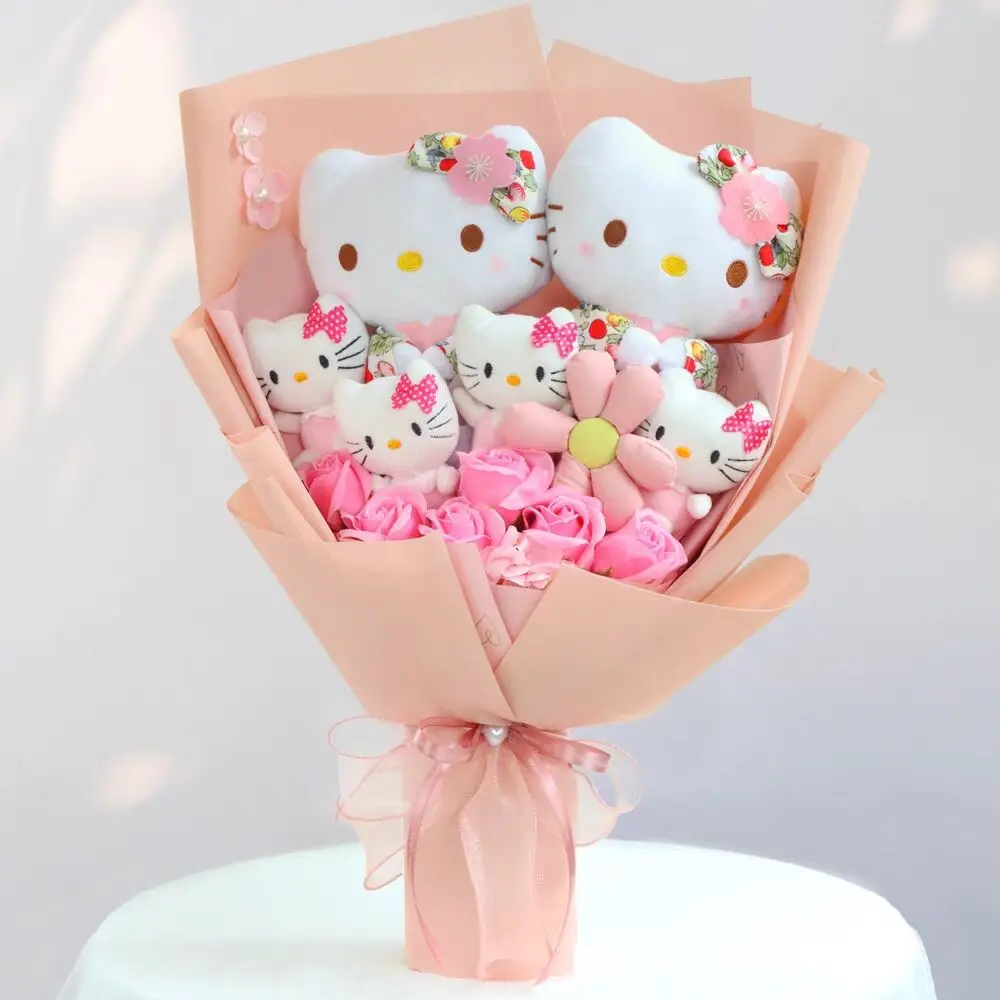

Sanrio, Hello Kitty плюшевая игрушка Kawaii Декор для комнаты плюшевый букет мягкие набивные куклы подарок на день Святого Валентина выпускного