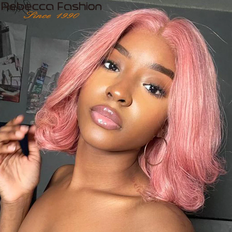 

Pink Bob Short Cut Wigs Blonde Straight Lace Front Human Hair Wigs 180D Transparent Lace Pre Plucked Brazilian Bob Lace Wigs