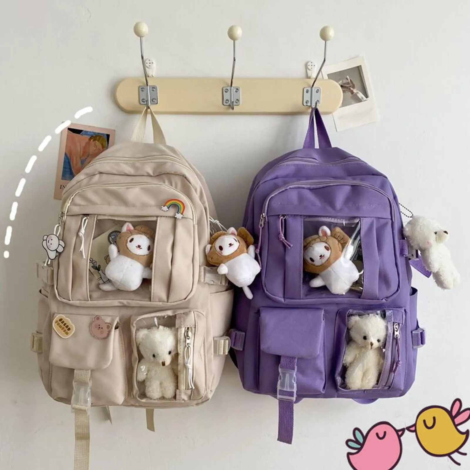 Backpack for Aesthetic Adjustable Straps School Bag Bookbag Kawaii Laptop Backpack for Teenage Girls Multi Pockets Harajuku Cute