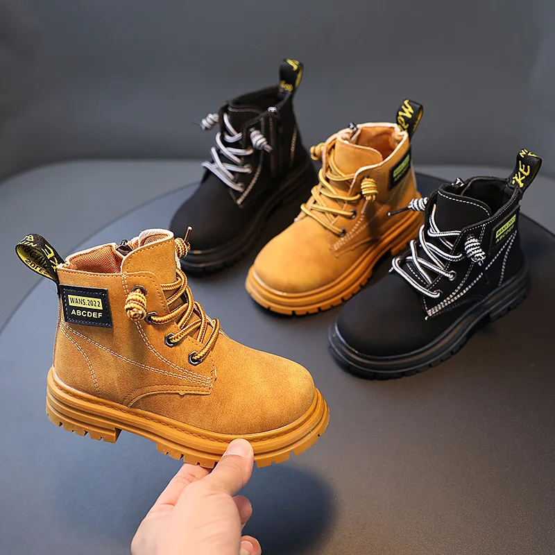 

Kids Fashion Leather Boots New Autumn Winter Children's Soft Non-slip Rubber Outsole Letter Ankle Boots Boys Girls Casual Shoes