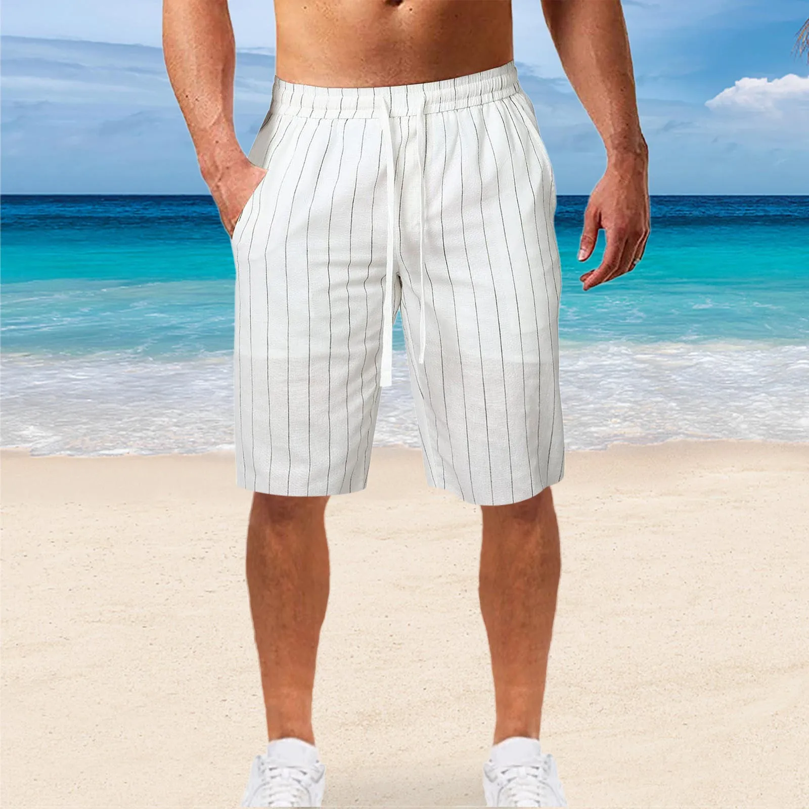 Хлопковые и льняные пляжные трусы, эластичные шорты, летние свободные дышащие шорты для мужчин, пляжная одежда на шнуровке, Pantalones cortos 2023