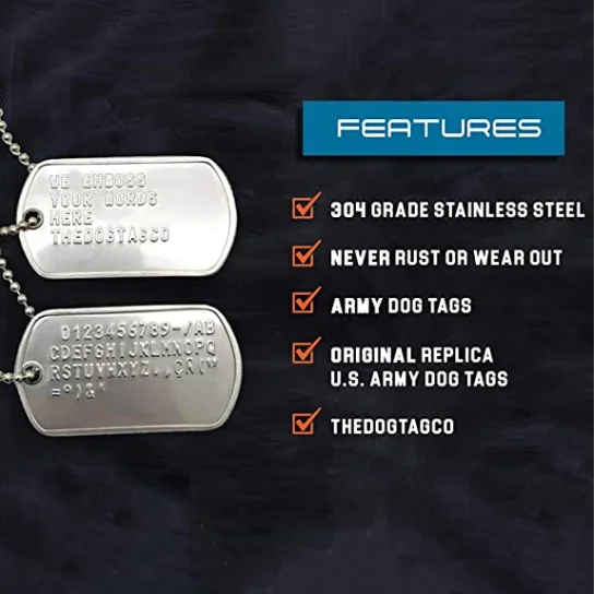 Stainless Steel The Dog Tag Military Set of 2 Personalised Necklaces Army Style with Ball Chain Silencers Custom Make Necklaces images - 6