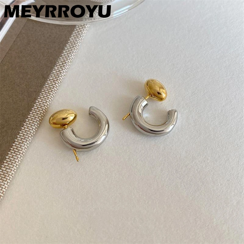 

MEYRROYU 2023 Unique Half Circle Ear Stud Earrings For Women Girl Luxury Fashion New Jewelry Party Friend Gift серьги женские