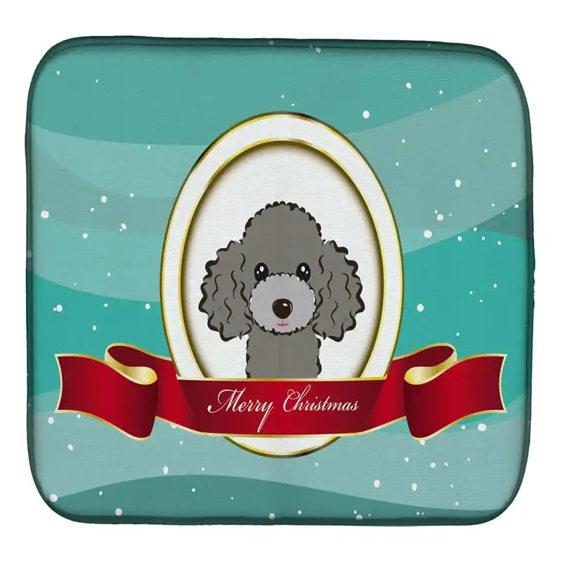 

Treasures BB1569DDM Absorbent Dish Drying Mat for Kitchen Counter Silver Gray Poodle Merry Christmas Dish