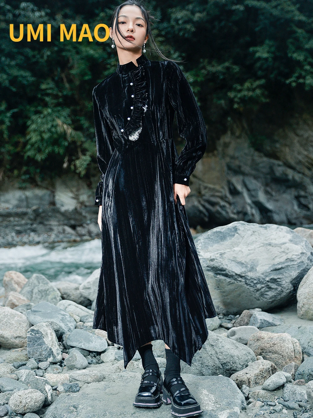 

Женское бархатное платье в китайском стиле, с контрастными цветами