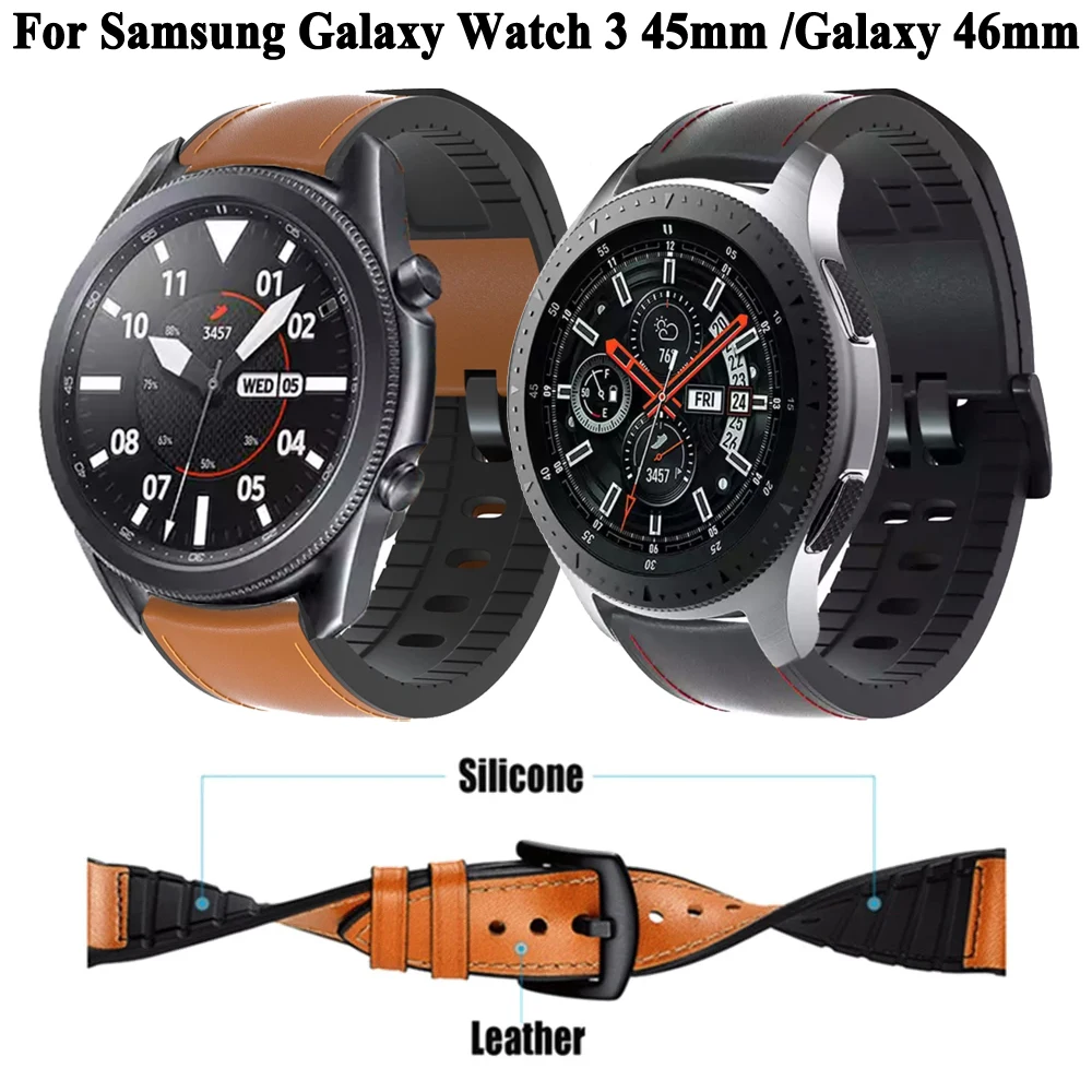 

For Samsung Galaxy Watch 3 45mm Strap Silicone + Leather Watchbands Sport Bracelet 22mm Watchband For Galaxy Watch 46mm Gear S3