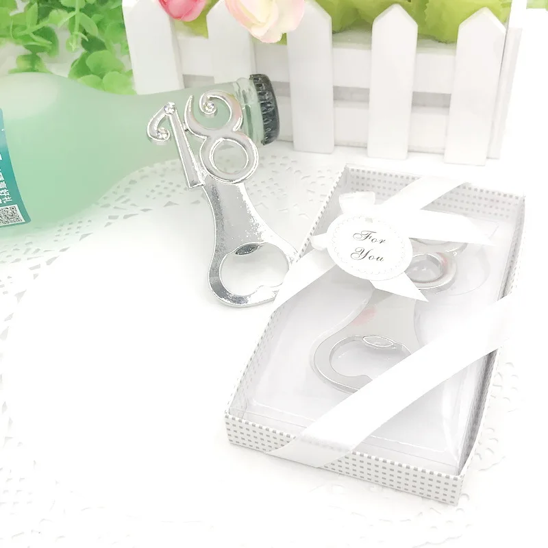 

Free shipping 100pcs Silver Number 18 Beer Bottle Opener Wedding Anniversary Birthday Party Souvenirs WB1434