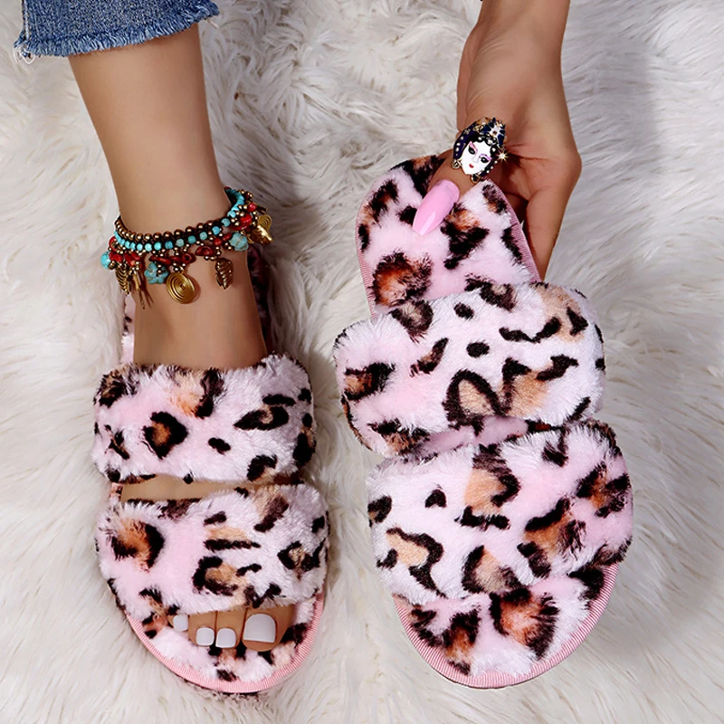 

Fluffy Slippers Women Cozy Faux Fur Indoor Floor Slides Flat Soft Furry Shoes Women Home Slippers Female Winter Warm Flip Flops