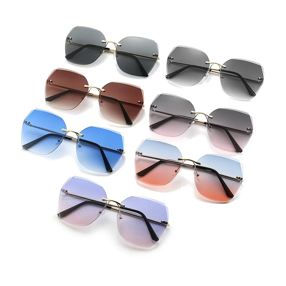 

Oversized Rimless Gradient Colorful Sunglasses Trendy Fashion Popular Polygonal Female Women Eyewear Christmas Gifts