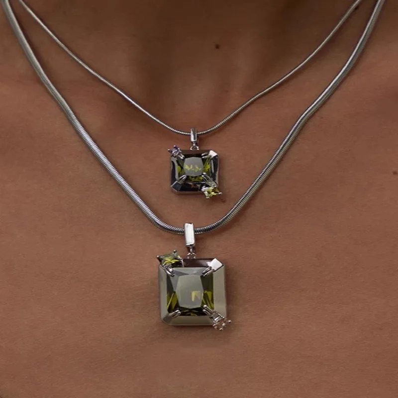 

Женское Ожерелье с зеленым цирконом, Классическая Летняя квадратная цепочка на шею