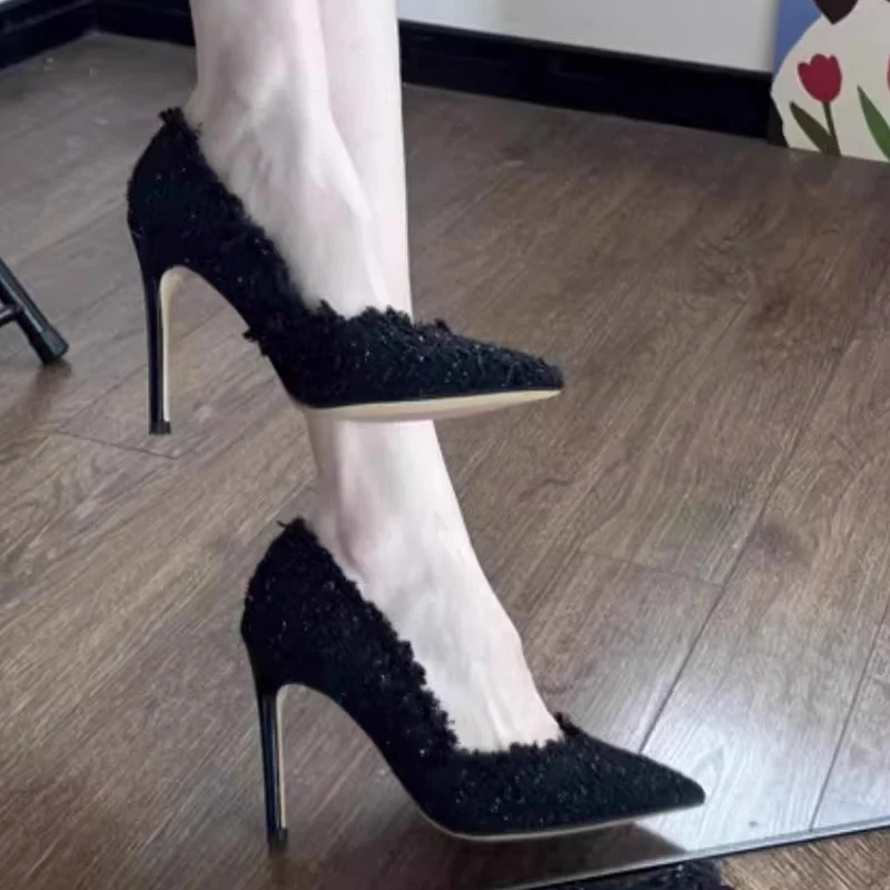 Холщовые женские туфли на мелкой подошве элегантные туфли-лодочки высоком