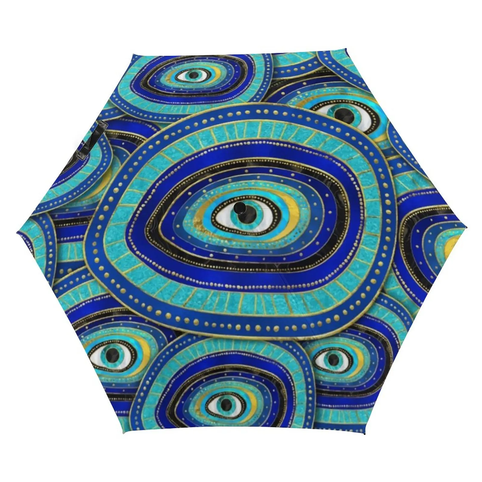 

Evil Eye 5 Fold 6 Ribs Umbrella Greek Amulet Print Windproof Pocket Umbrella Mini Umbrellas for Male Female