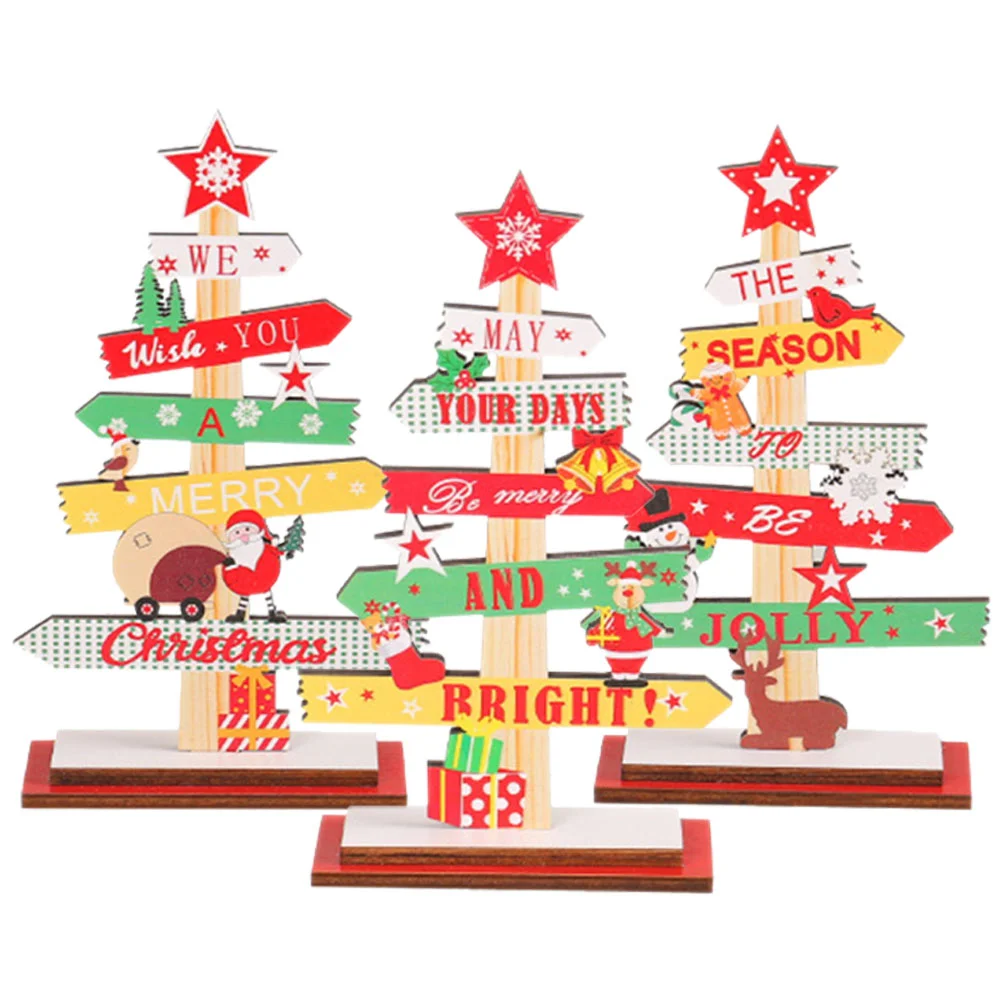 

3 Pcs Christmas Wooden Ornaments Decorative Crafts Tree Home Desktop Xmas Table