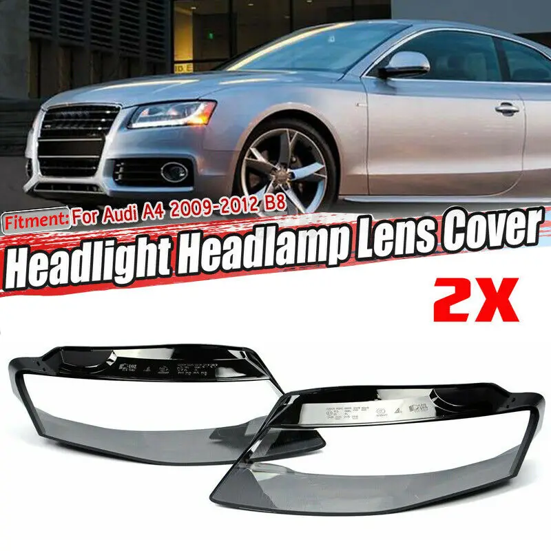 

2pcs Front Headlights Glass Mask Lamp Cover Transparent Headlamp Shell For Audi A4 B8 2008-2012