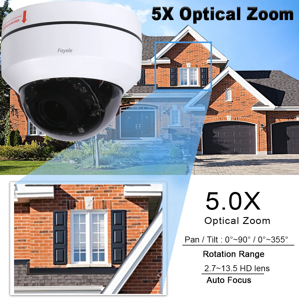 Pаспродажа Домашняя купольная PTZ-камера 5 Мп с Wi-Fi, панорамирование, наклон, 5-кратное увеличение, ИК 50 м, HD, 2 МП, аудио, видеонаблюдение, Беспроводная IP-кам...