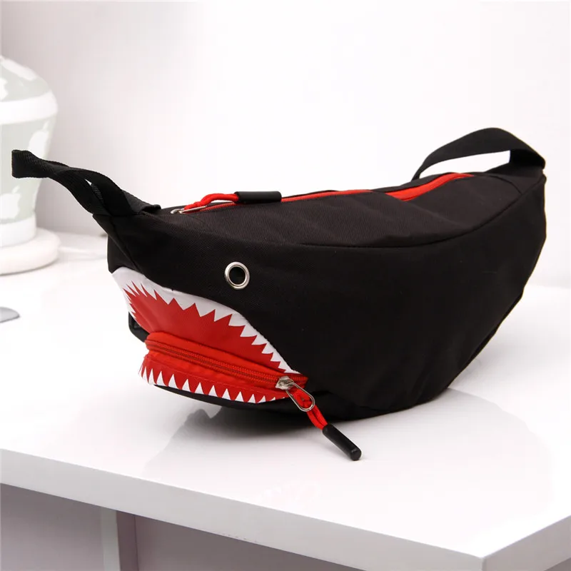 

High Quality Cartoon Shark Chest Bag Women And Men Funny Canvas Shoulder Bag Mobile Phone Bag