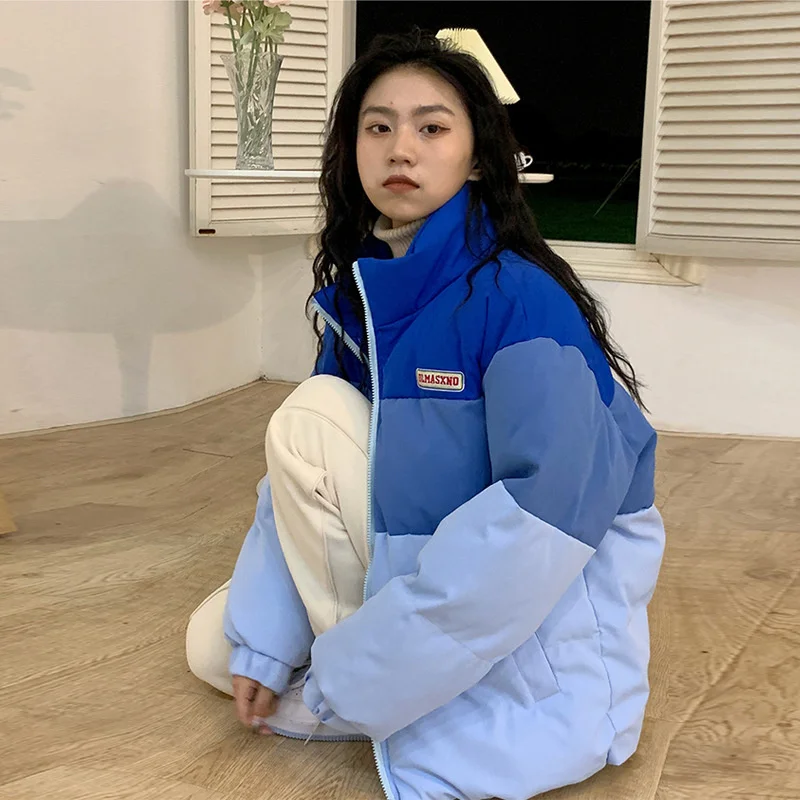 Autumn and winter 2022 new gradual color stand collar cotton padded clothes for women sweet and small casual and warm