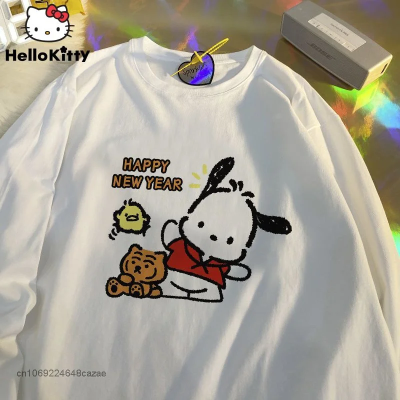 

Sanrio Pochacoo Print T-shirt Y2k Korean College Style Lovers Harajuku Couple Tops Vintage Casual Sooft Clothes For Women