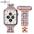 Роскошный металлический ремешок со стразами для Apple Watch Band 7 45 мм 41 мм, браслет для iWatch 40 мм 44 мм Series SE 6 5 4 3, женский браслет 38 мм