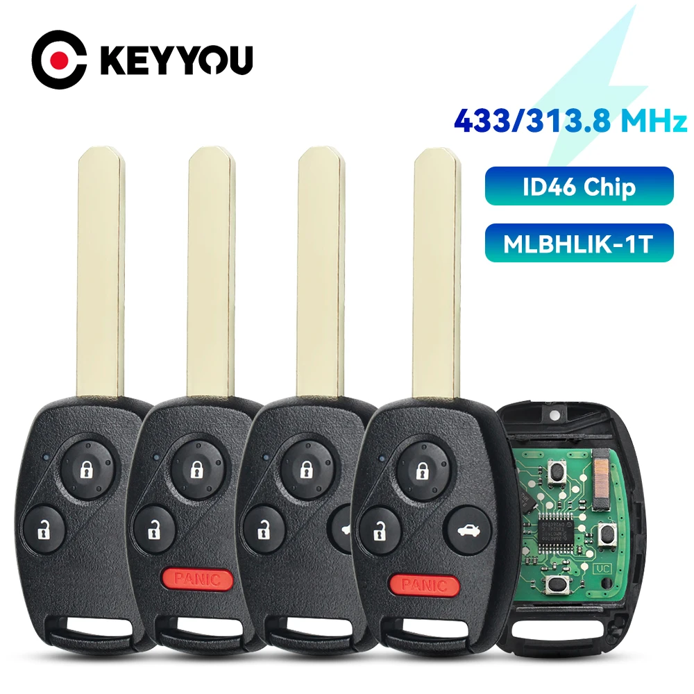 

KEYYOU 10pcs 313.8Mhz 433MHhz Car Remote Key Fob For Honda Accord Element CR-V HR-V Fit City Jazz Odyssey MLBHLIK-1T ID46 Chip