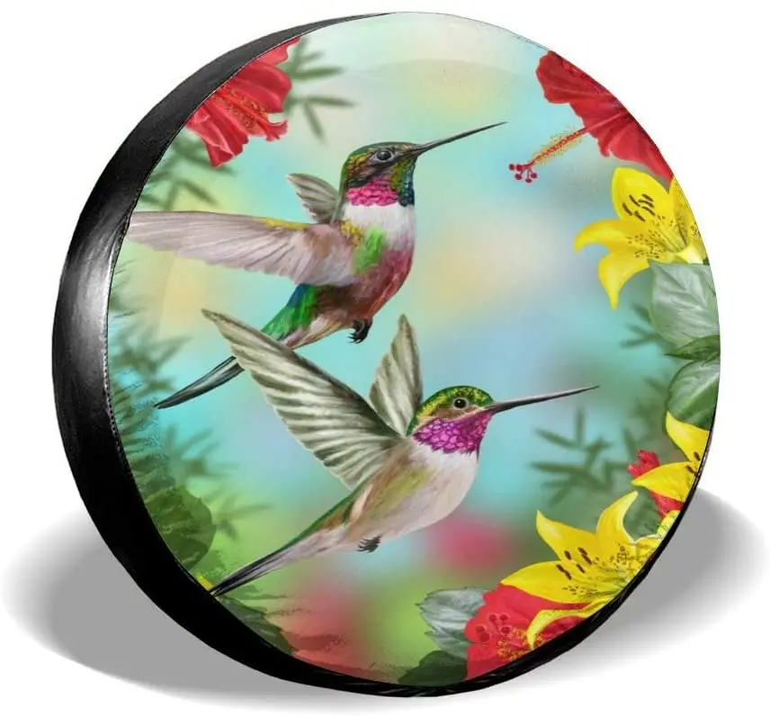 

Delerain Hummingbirds Flower Spare Tire Covers for Jeep RV Trailer SUV Truck and Many Vehicle, Wheel Covers Sun Protector Waterp