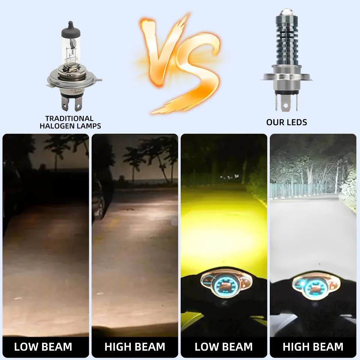 Фото KEVANLY H4 LED P15D BA20D светодиодные фары для мотоциклов, лампы, прожекторы, аксессуары для двигателя, DC12-60V 3570Chip, двойной цвет, белый, желтый №4