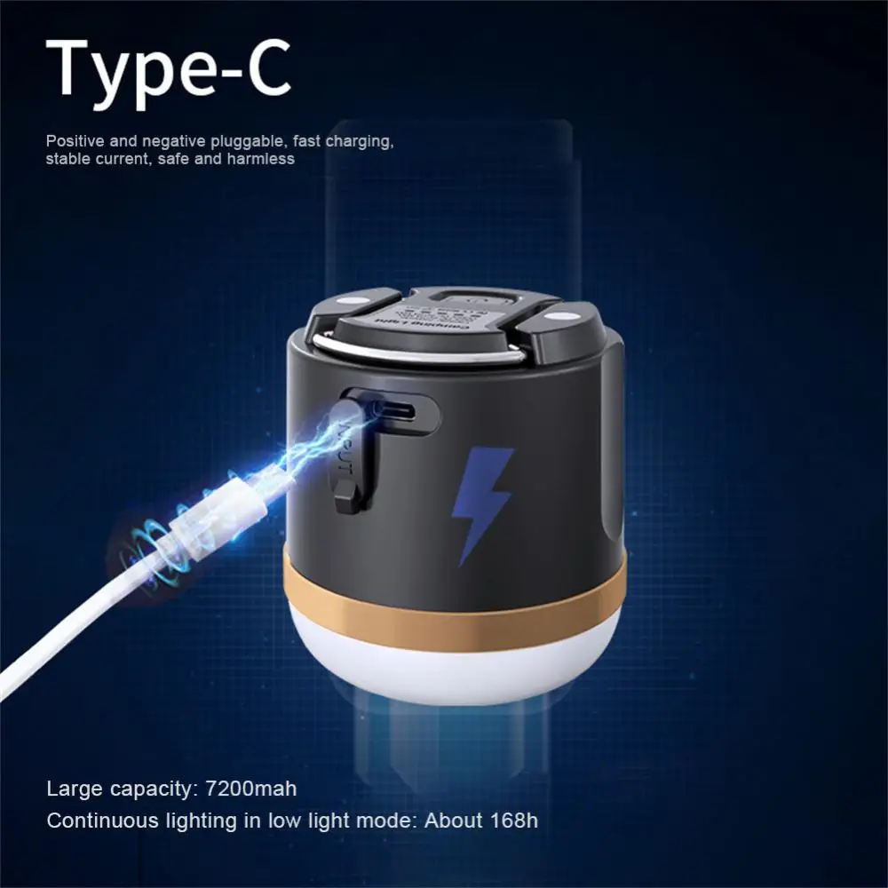 

Фонарь для палатки, 7200 мАч, с зарядкой Type-c, Ip65, водонепроницаемый, дальнее расстояние, большая емкость, оборудование для кемпинга, внешнее ос...
