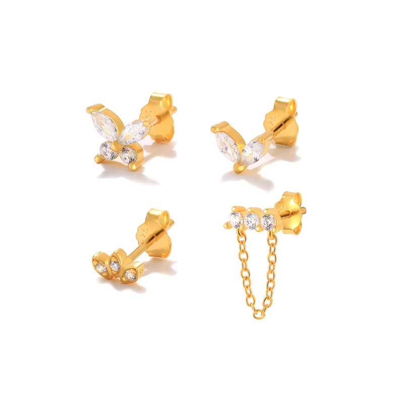 

Aide 925 Sterling Silver White Zircons Flower Butterfly Stud Earrings Set For Women Gift 3 4 PCs/Set Delicate Piercing Pendiente