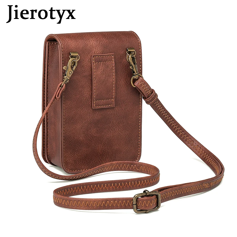 JIEROTYX Leather Messenger Bag for Women Crossbody Purse Vintage Phone Bags Outdoor Steampunk Small Mini Travel Bag Female