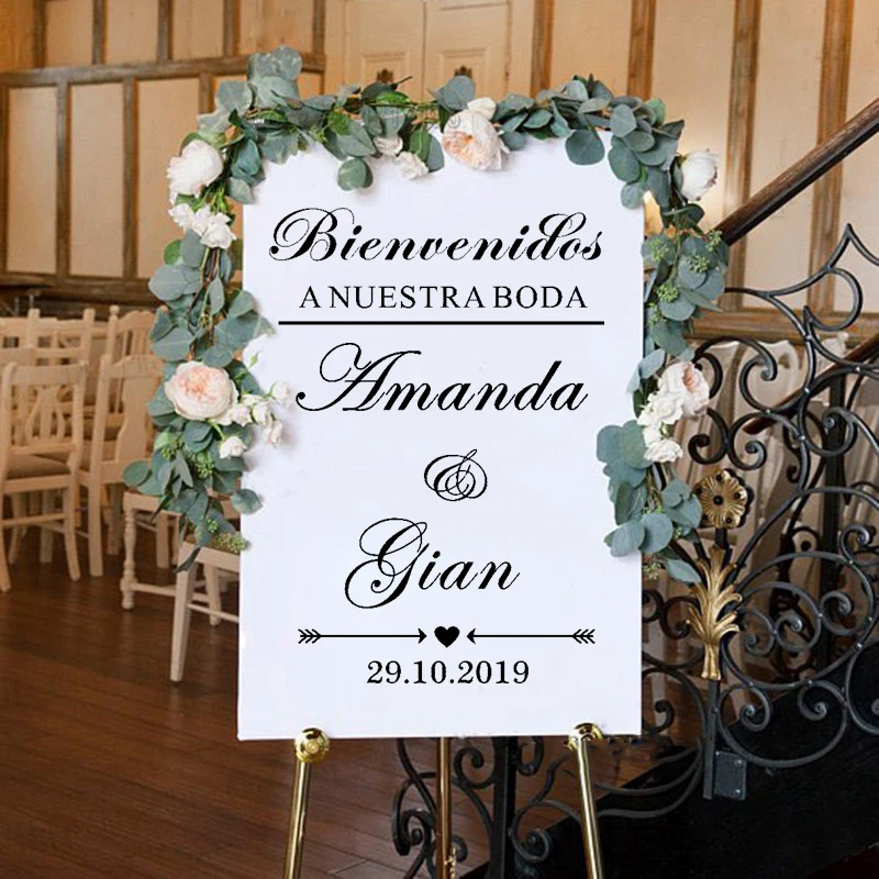 

Spanish Wedding Vinyl Wall Sticker Custom Welcome Sign Vinyl Board Decals Wedding Creative Décor Custom Names Vinyl Murals