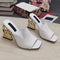 womens 105mm metallic pop heel calfskin mules peep toe sandals sexy high heels fashion runway dress shoes