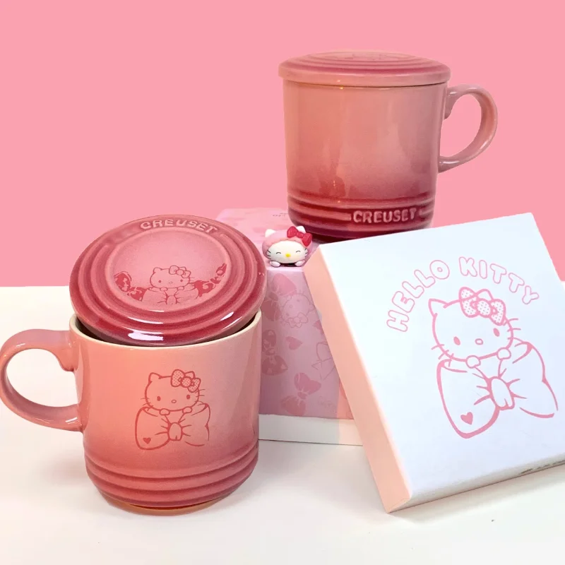 

350 мл кружка Hello Kitty Милая Kt Cat Y2k для девочек с крышкой керамическая бутылка аниме Hellokt розовая Студенческая чашка для питьевой воды молока кофе