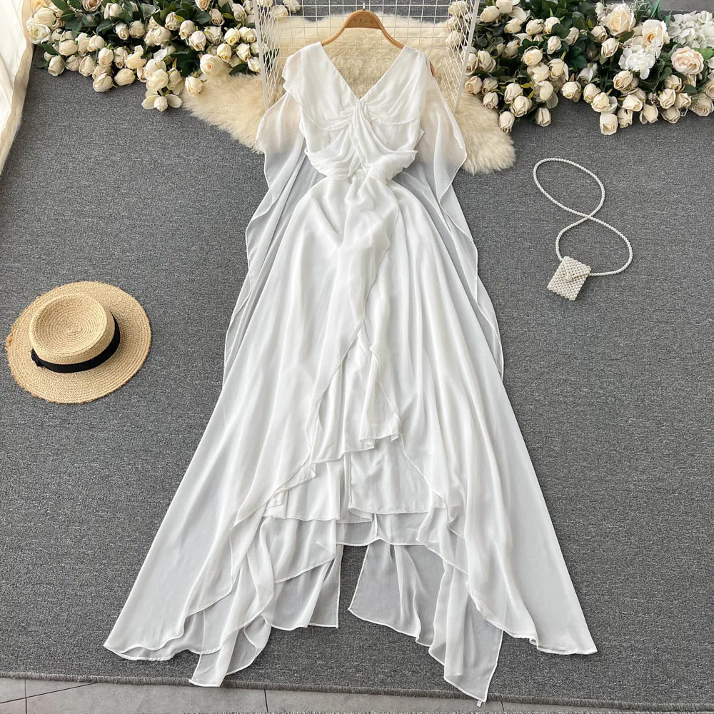 

Женское шифоновое платье-пуловер без рукавов Aibeautyer, повседневное однотонное тонкое платье-трапеция с V-образным вырезом, до середины икры, в...