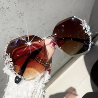 new 2022 rimless sunglasses woman sexy luxury brand design diamond sun glasses gradient shades for female oculos de sol uv400