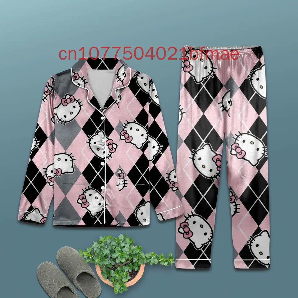 Новый весенне-летний комплект Hello Пижама Kitty Женская Повседневная рубашка с