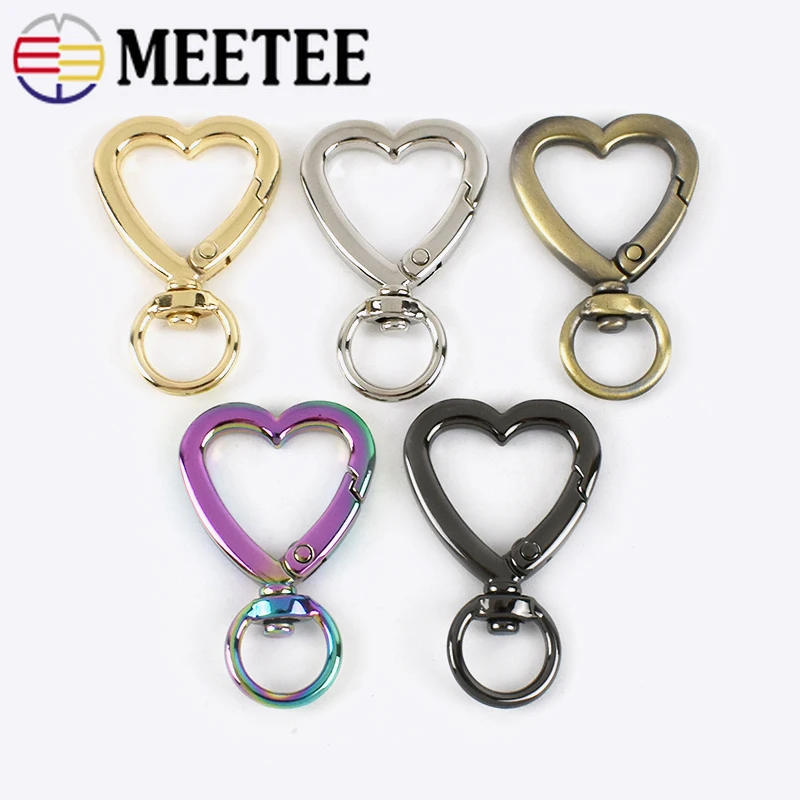 

Meetee 5/10pcs 11X40mm/11X44mm Heart-shaped Spring Buckles Metal Open Circle Clasp Hooks DIY Bag Strap Ring Buckle Accessories