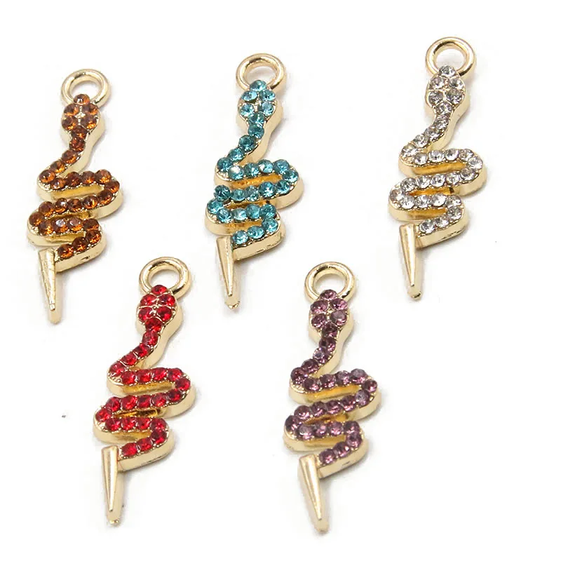 

10Pcs 8*27mm Gold Plated Crystal Snake Charm For Jewelry Making Earring Animal Pendant Necklace Accessories Diy Craft Finding