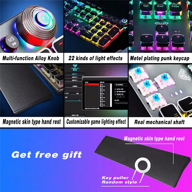 AULA F2088 Mechanical Gaming Full Key Programmable Marcro Keyboard Anti-ghosting Switch Wired Mixed Backlit Keyborad for Game PC 6