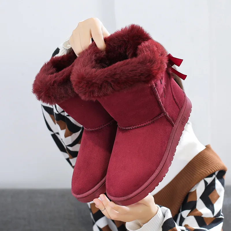 Зимние ботинки 2022 осень-зима хлопковые ботинки с бантом плюшевые теплые и нескользящие короткие ботинки для женщин обувь