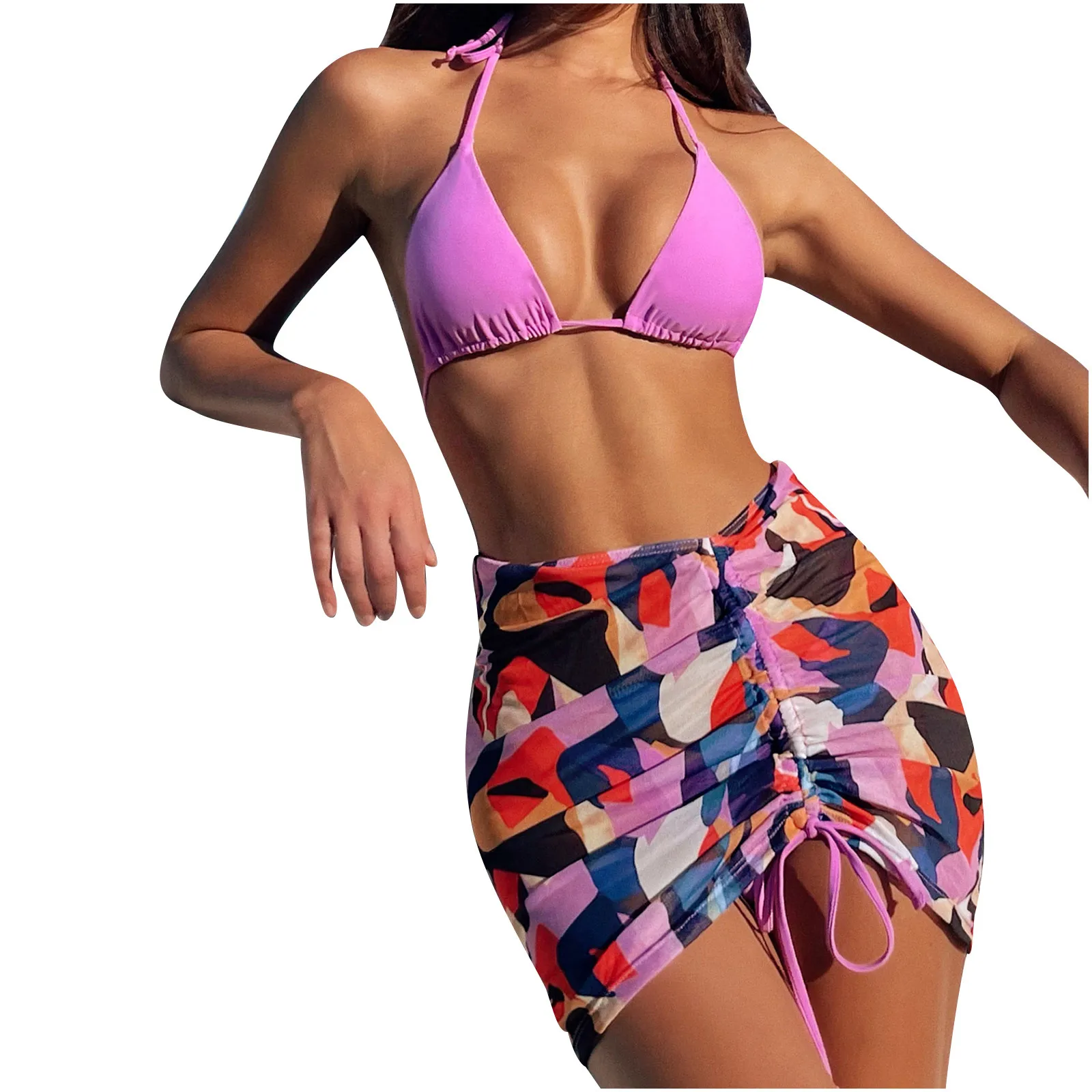 

ISHOWTIENDA 3 Pieces Suit Women's Skirted Bikini Set Split Swimwear Summer Fashion Push-Up Pad Swimsuit Tankinis Set 2022 mujer