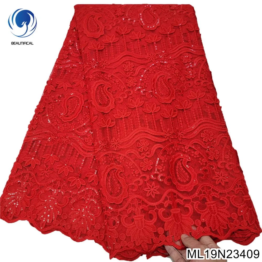 2022 High Quality French Lace African Materials  Fabric for Dress White African Lace Fabric Sequins Lace Fabric ML19N234