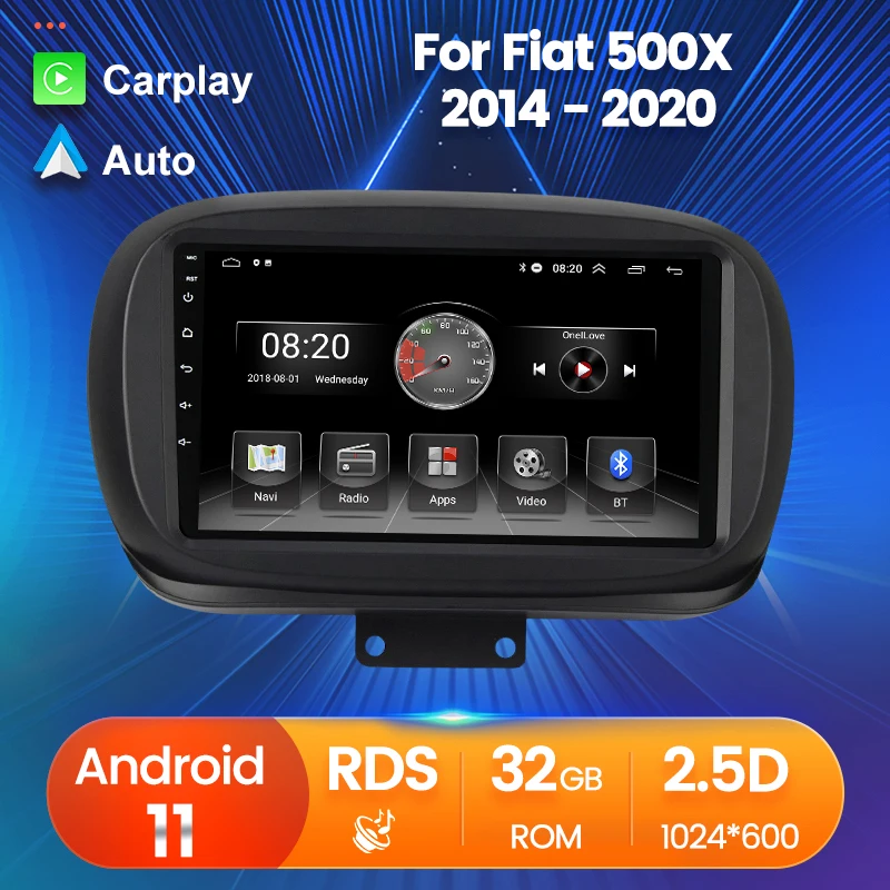 

Автомобильная стерео-система 2 Din Android 11 все в одном аудио автомобильный видеоплеер автомобильный Carplay для Fiat 500X 2014-2020 GPS-навигация Радио FM BT