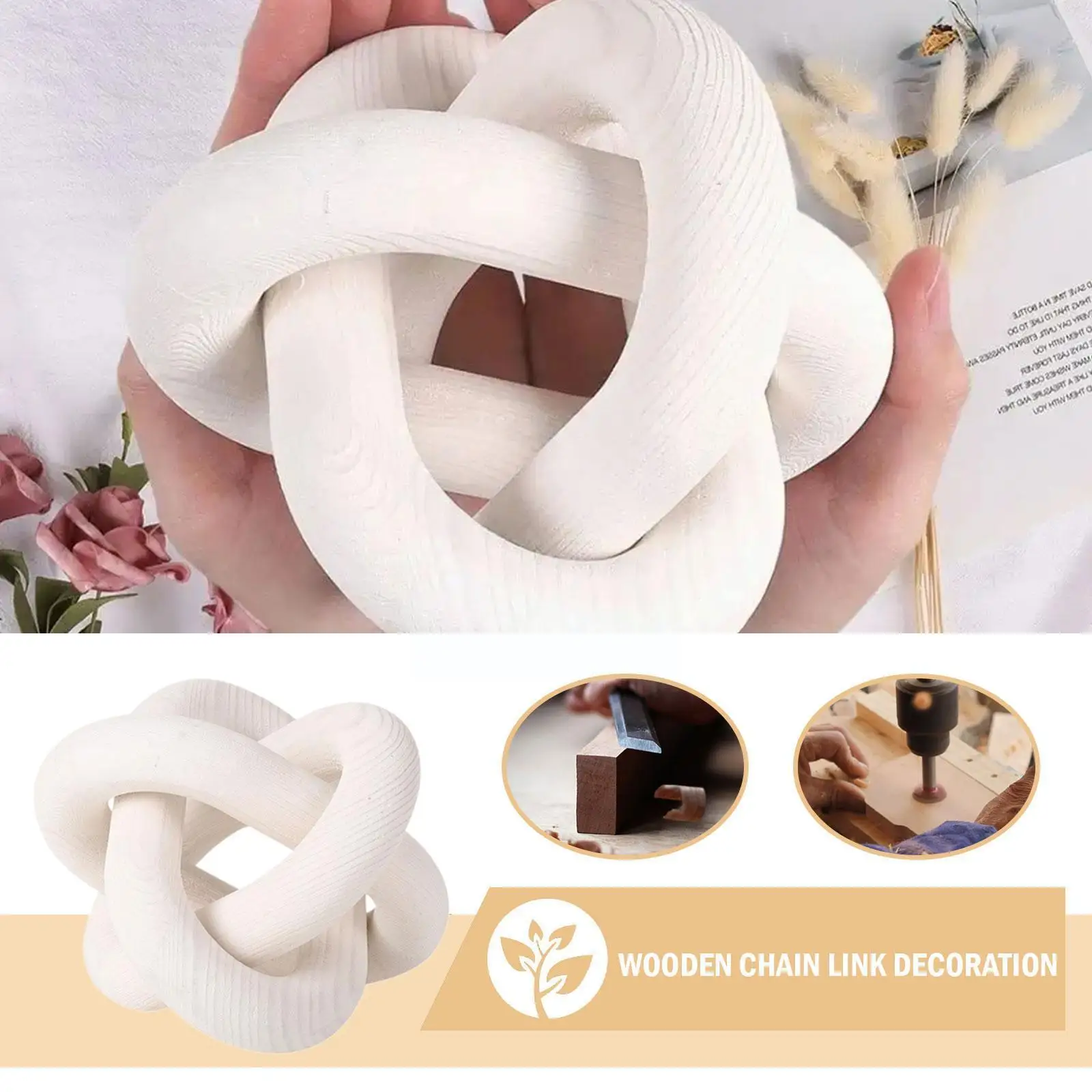 

Деревянная цепочка в стиле бохо, украшение в виде шара, резной стол ручной работы, деревенский 3-звеньевой фермерский офисный декор, искусст...