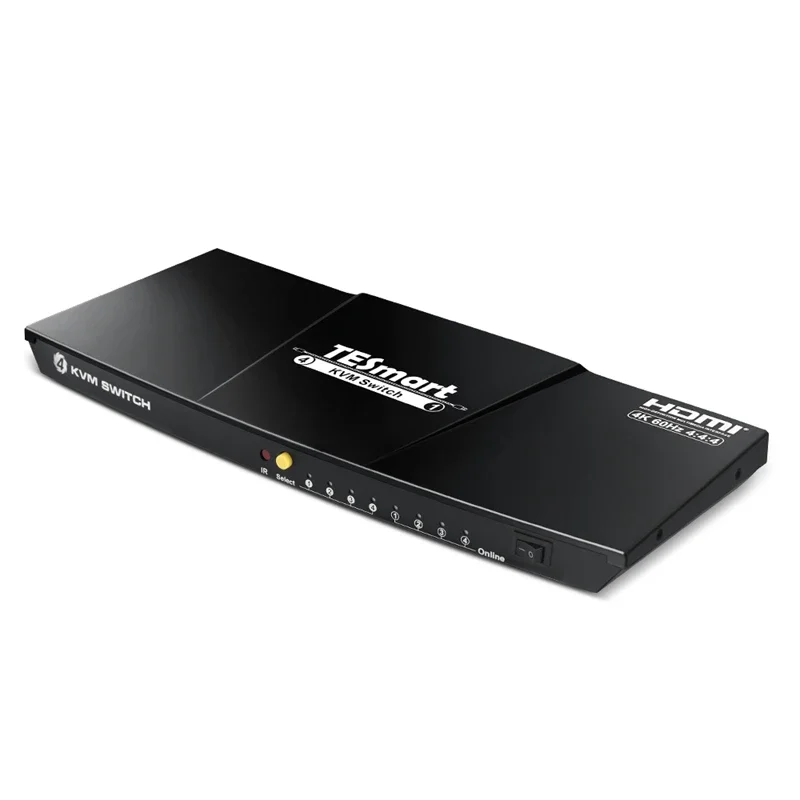 Фото TESmart 4-портовый KVM-переключатель HDMI 4K60Hz с EDID, поддержка 4 ПК и 1 монитора, USB 2.0, аудиовыход, KVM-переключатели 4x1 №1