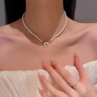 new fashion simple pearl necklace female sweet and cute flower clavicle chain retro luxury jewelry party gift